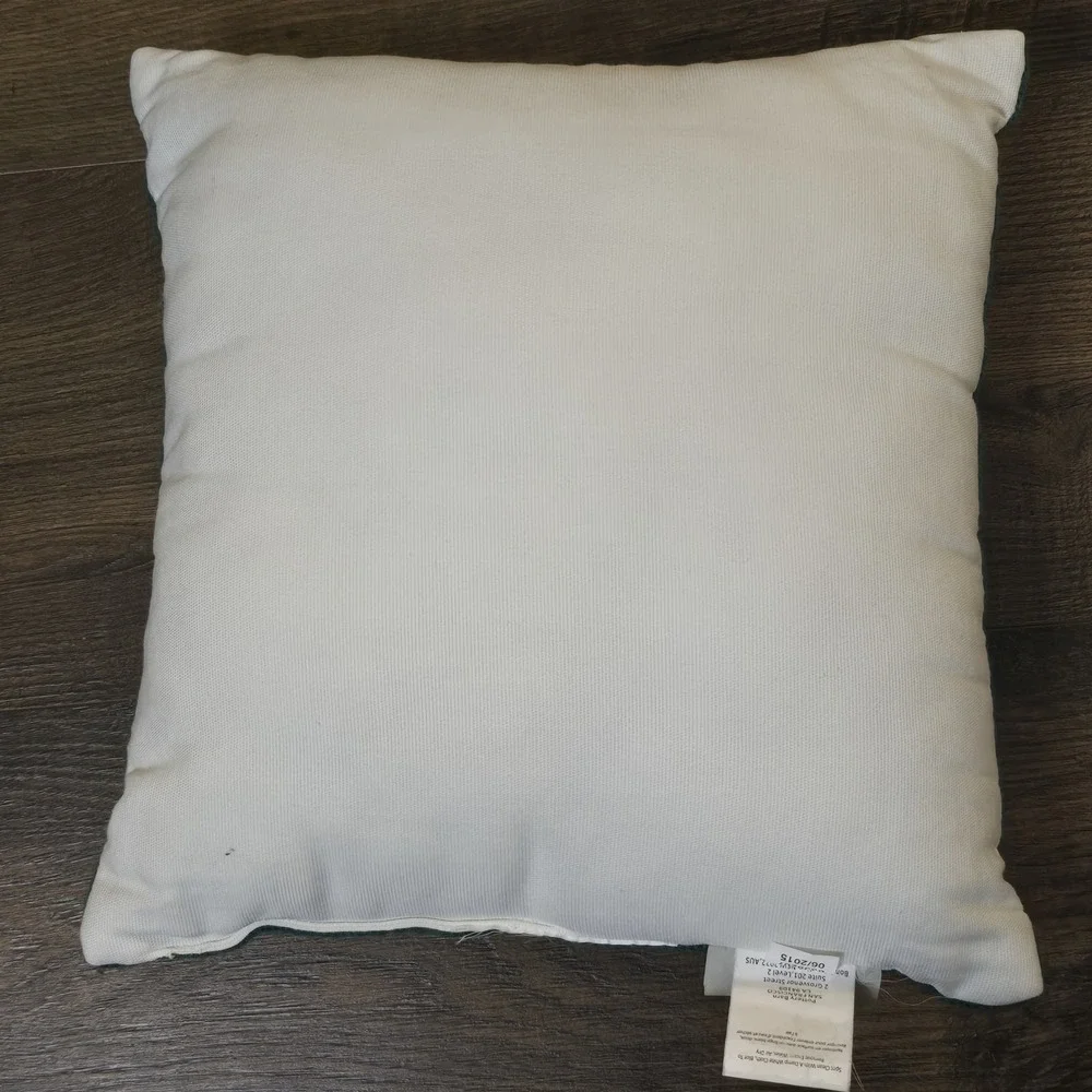 Pottery Barn Boston Tall Ship Pillow 12x12 Green Navy Embroidered Cotton‎